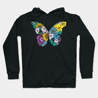 Floral Butterfly Color Black Background Hoodie